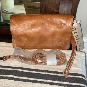 NWT Bed Stu Leather Cadence Wallet Wristlet Crossbody Bag Tan Rustic MSRP $175
